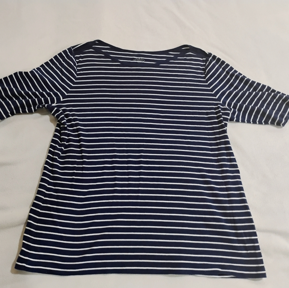 St. John's Bay Navy & White Striped Short Sleeve Tee
